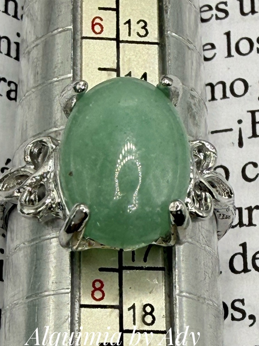 Silver Ring with Light Green Oval Jade